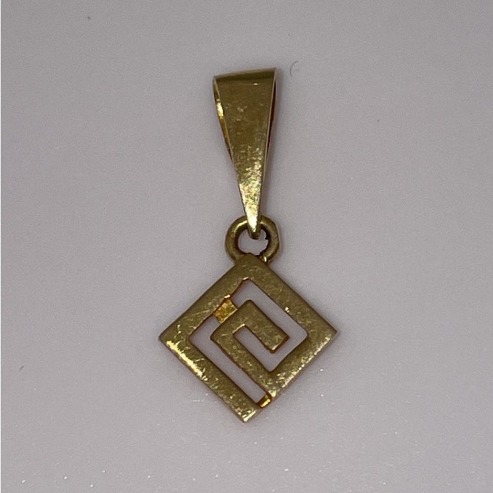 Solid 14K Yellow Gold Greek Key Pendant Charm Greece 585 for Necklace / Bracelet